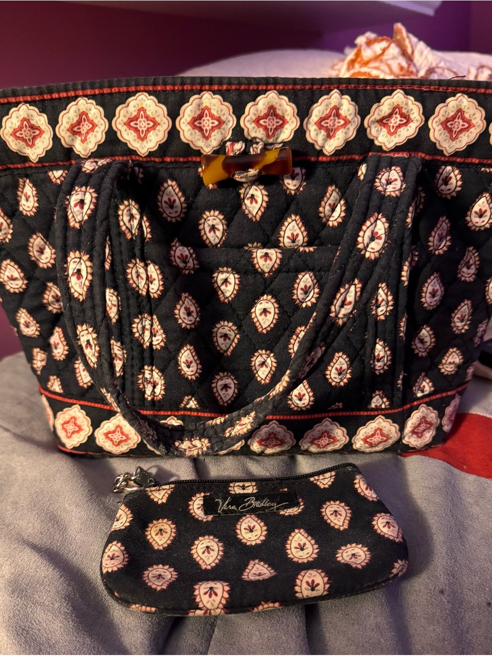 Vintage Vera Bradley Mini Tote and Matching Pouch (ID holder)